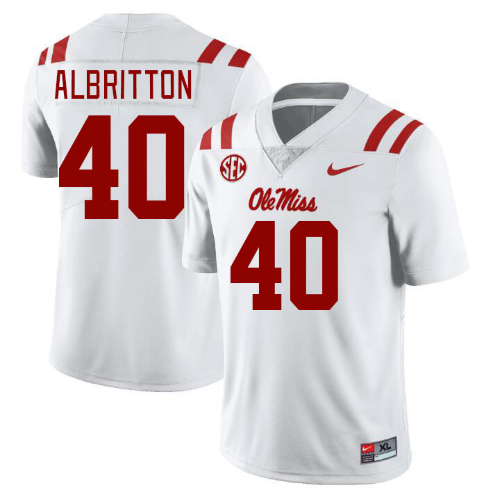 Men #40 Jason Albritton Ole Miss Rebels College Football Jerseys Stitched-White